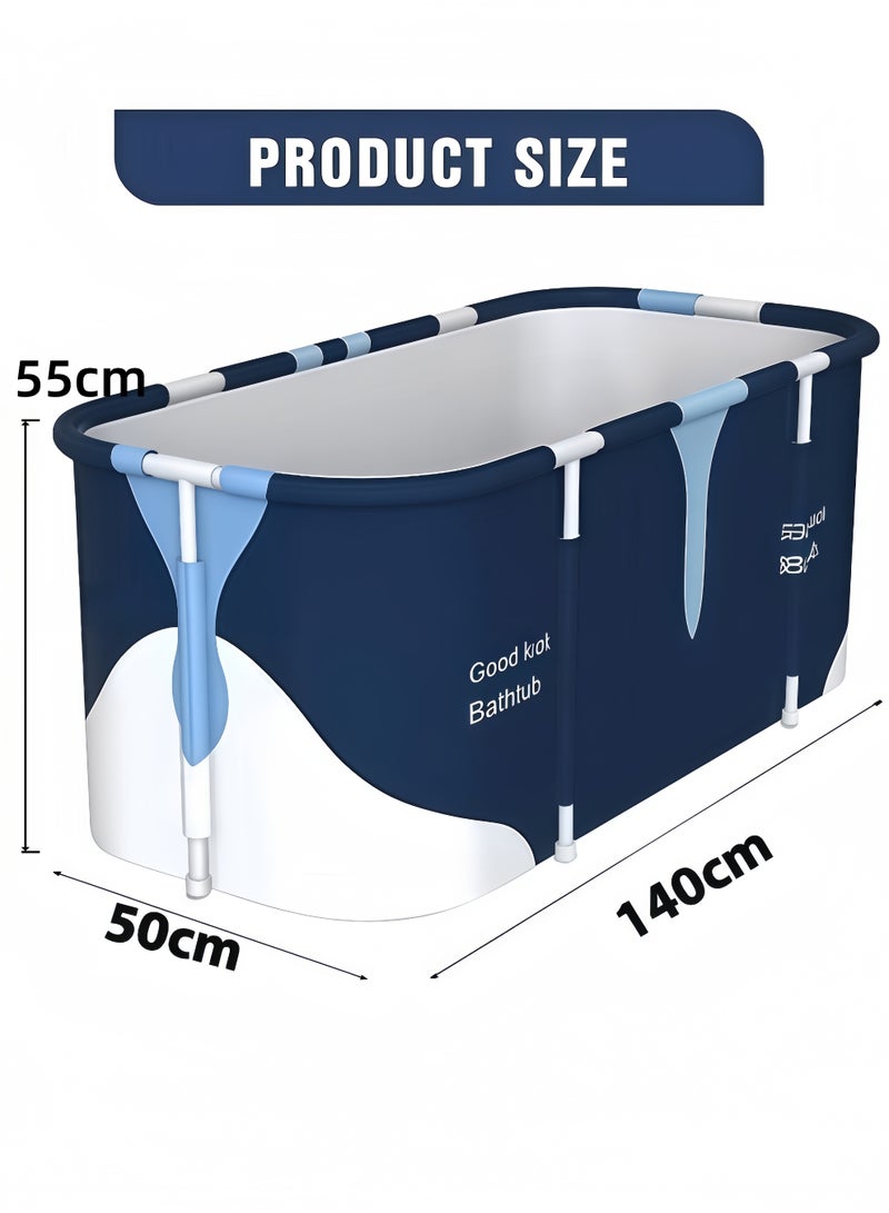 شو وو حوض استحمام محمول، حوض استحمام قابل للطي، حوض استحمام كبير قابل للطي ومقاوم للماء، حوض استحمام متعدد الطبقات، حوض استحمام ساخن مناسب لكابينة الاستحمام، أحواض استحمام قابلة للطي غير قابلة للنفخ، أحواض استحمام عائلية، حوض استحمام عائلي (أزرق، 140*50*55 سم) - Image 2